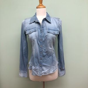 Guess Women's Denim Long Sleeve Collared Shirt - Size Small